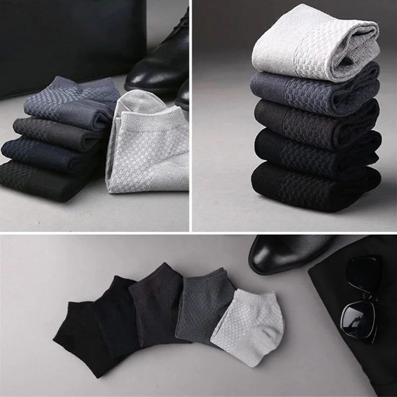 1/5 Pairs Men Ankle Short Socks High Quality Bamboo Fiber Low cut Socks Solid Breathable Business Dress Socks for Summer Winter