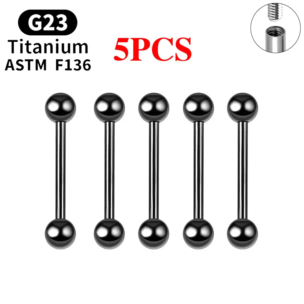 5/10PCS G23 Titanium External Internal Thread Piercing Body Jewelry Long Industrial Barbell Tongue Ring Nipple Bar 14G 16G