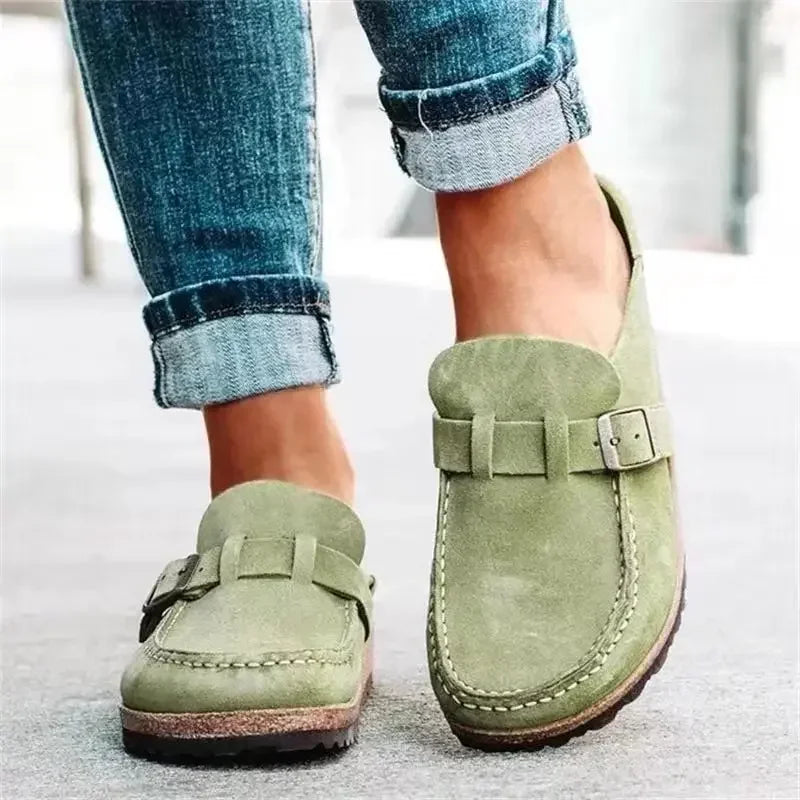 2025 New Women's Shoes Slip on Female Flats Durable Belt Buckles Mules Fashion Wear Resistant Women Half Slippers Retro Zapatos