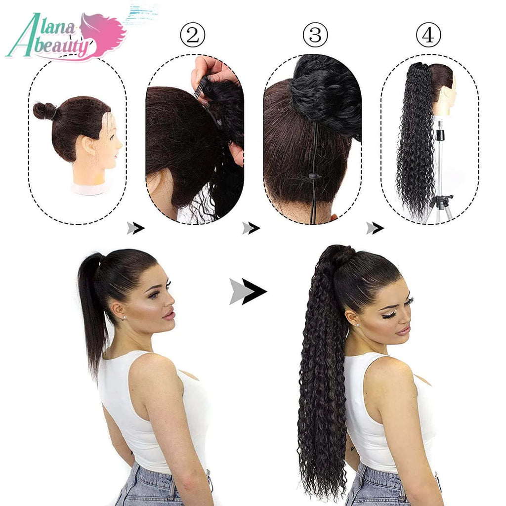 Alana Synthetic Long Curly Wavy Ponytail Hair Extension 613# Drawstring Hairpieces for Women Blond Fake Pony Tail