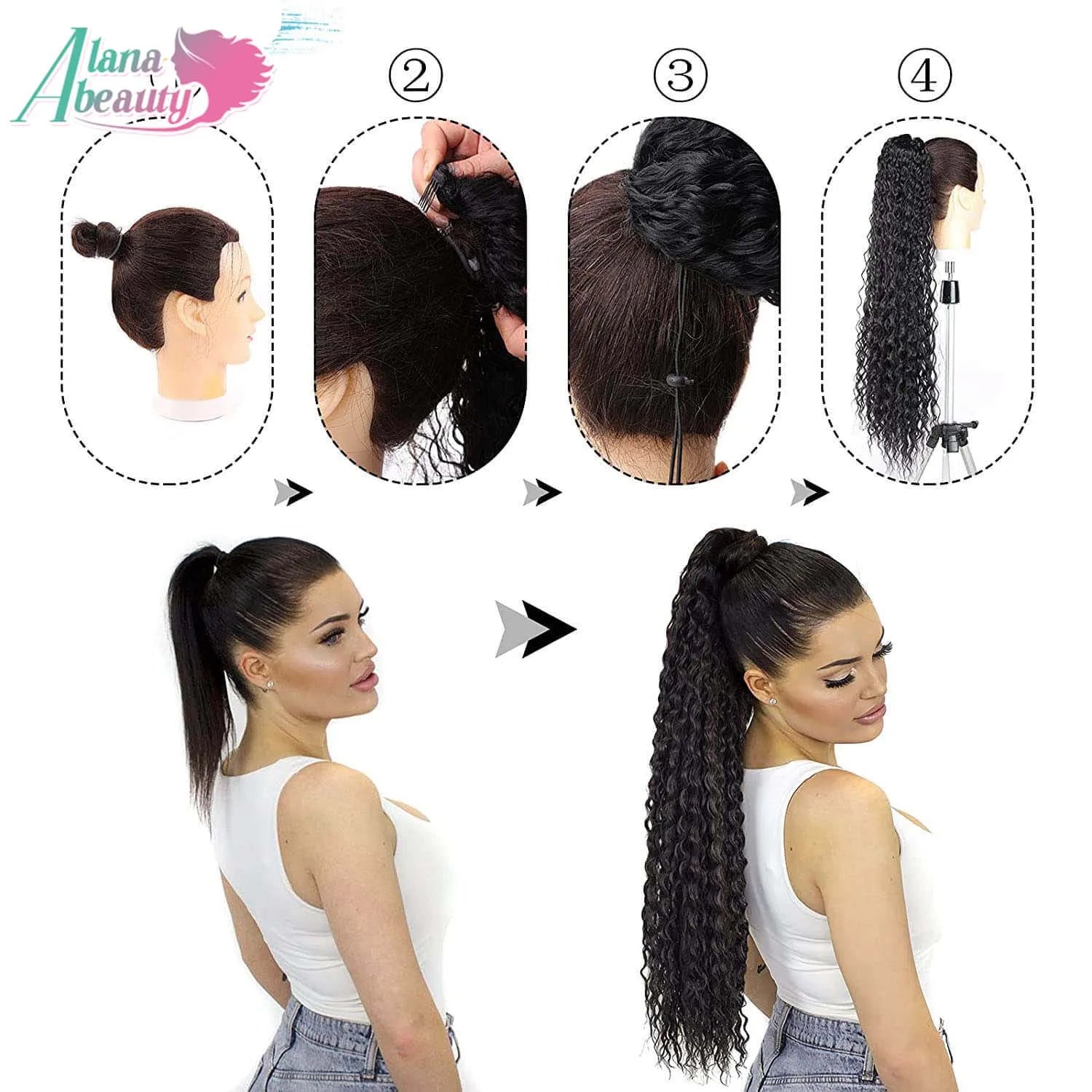 Alana Synthetic Long Curly Wavy Ponytail Hair Extension 613# Drawstring Hairpieces for Women Blond Fake Pony Tail