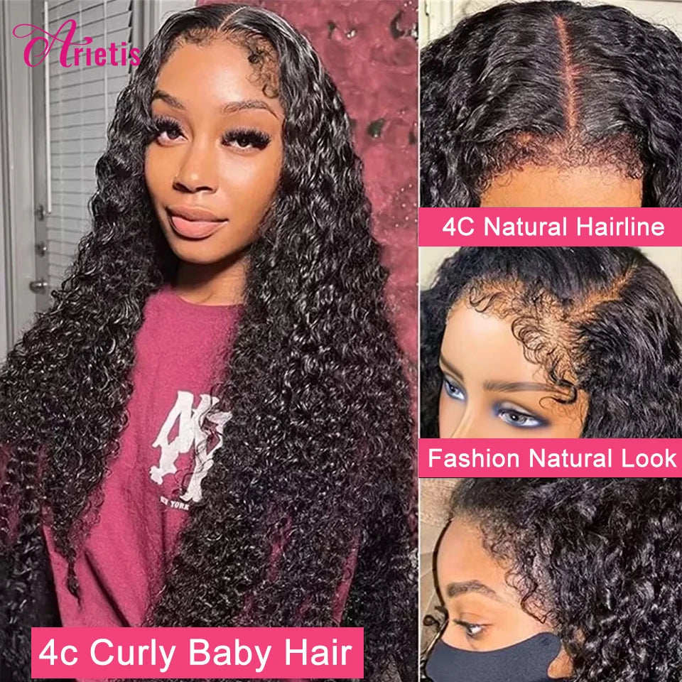 4c Edges Human Hair Wigs Kinky Curly 13x4 Lace Front Human Hair Wigs 180% Density 10-34 Inches Raw Glueless Wigs Human Hair