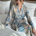 Hot Selling New Fashionable Sleepwear French Printed Long Sleeved Blue Graffiti Two-Piece Pajamas High Waisted Women's Pajamas