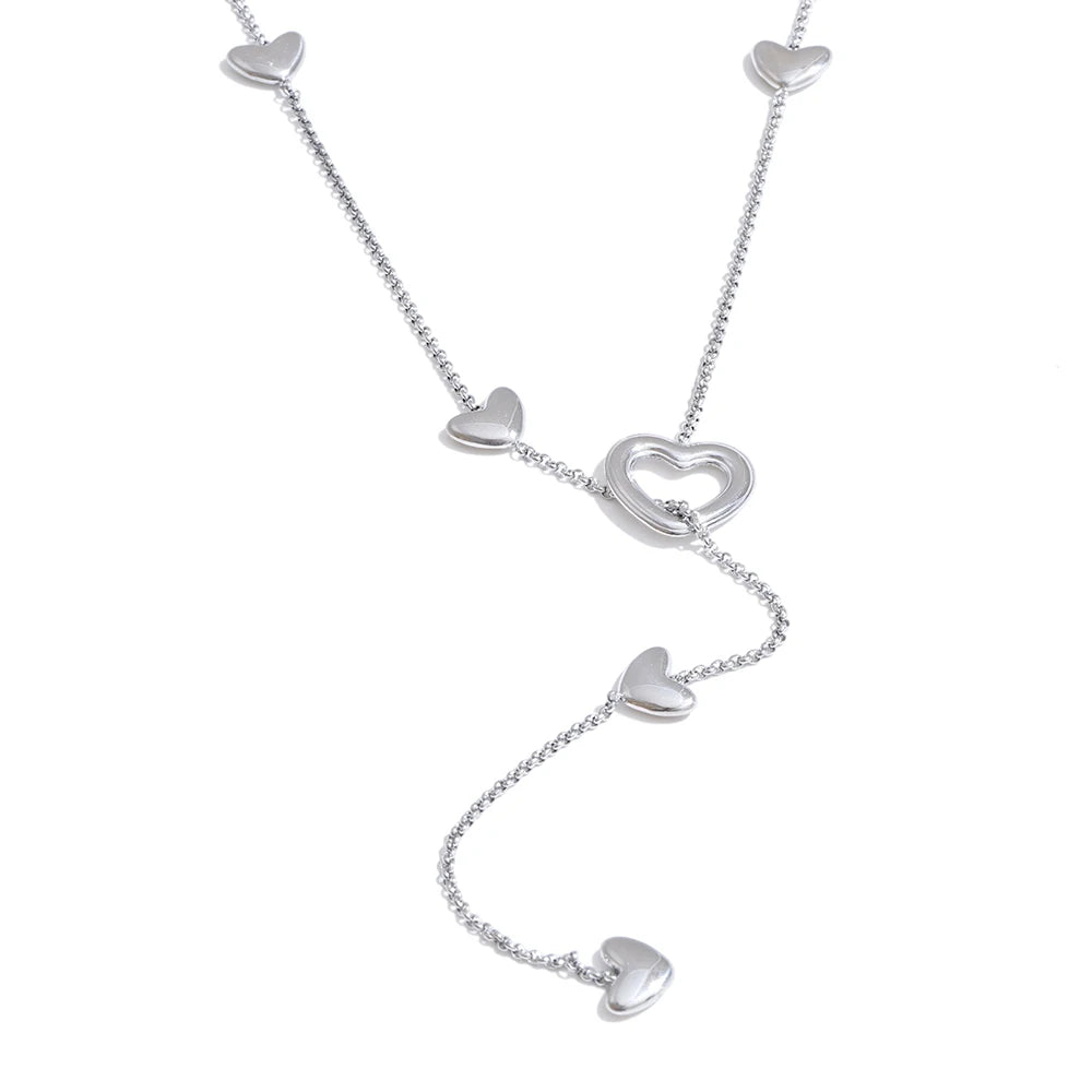 Yhpup 60+6cm Stainless Steel Removable Heart Chain Necklace for Women Charm Fashion Sweater Thin Chain Autumn Winter Jewelry