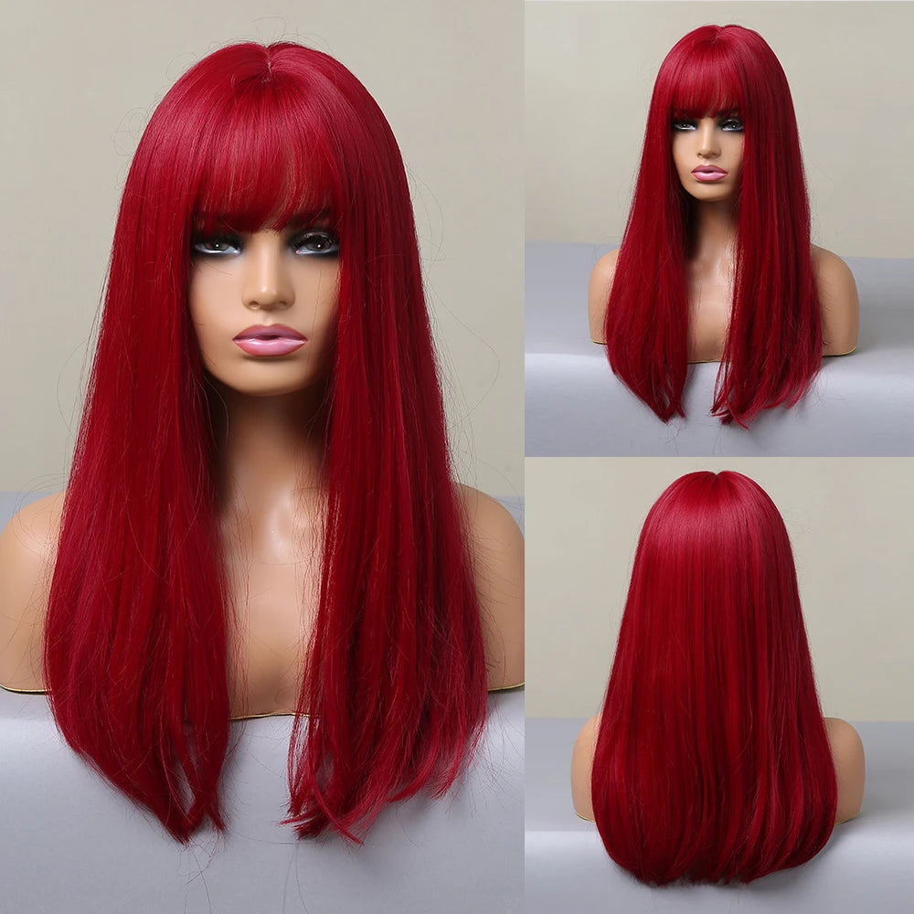 ALAN EATON Cosplay Silver Gray Synthetic Wig for Women Natural Long Silk Straight Wigs With Bangs for Women Girl Heat Resistant