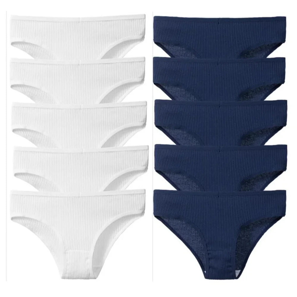 10Pcs/Set Solid Ribbed Seamless Sexy Panties Pure Cotton Breathable Underwear Low Waist Hip-covered Briefs Lingerie Wholesale