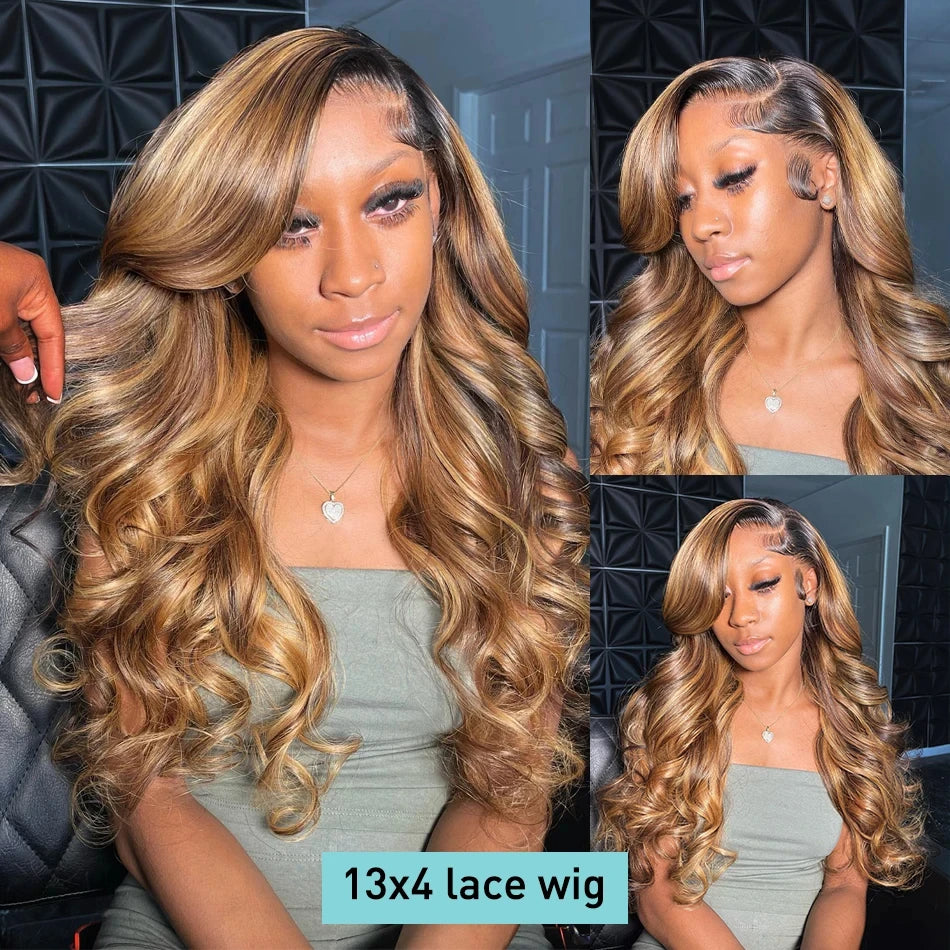 Highlight Body Wave 13x4 13x6 Hd Lace Front Human Hair Wigs For Women Brazilian 360 Full Lace Wig Honey Blonde 4/27 Colored Wigs
