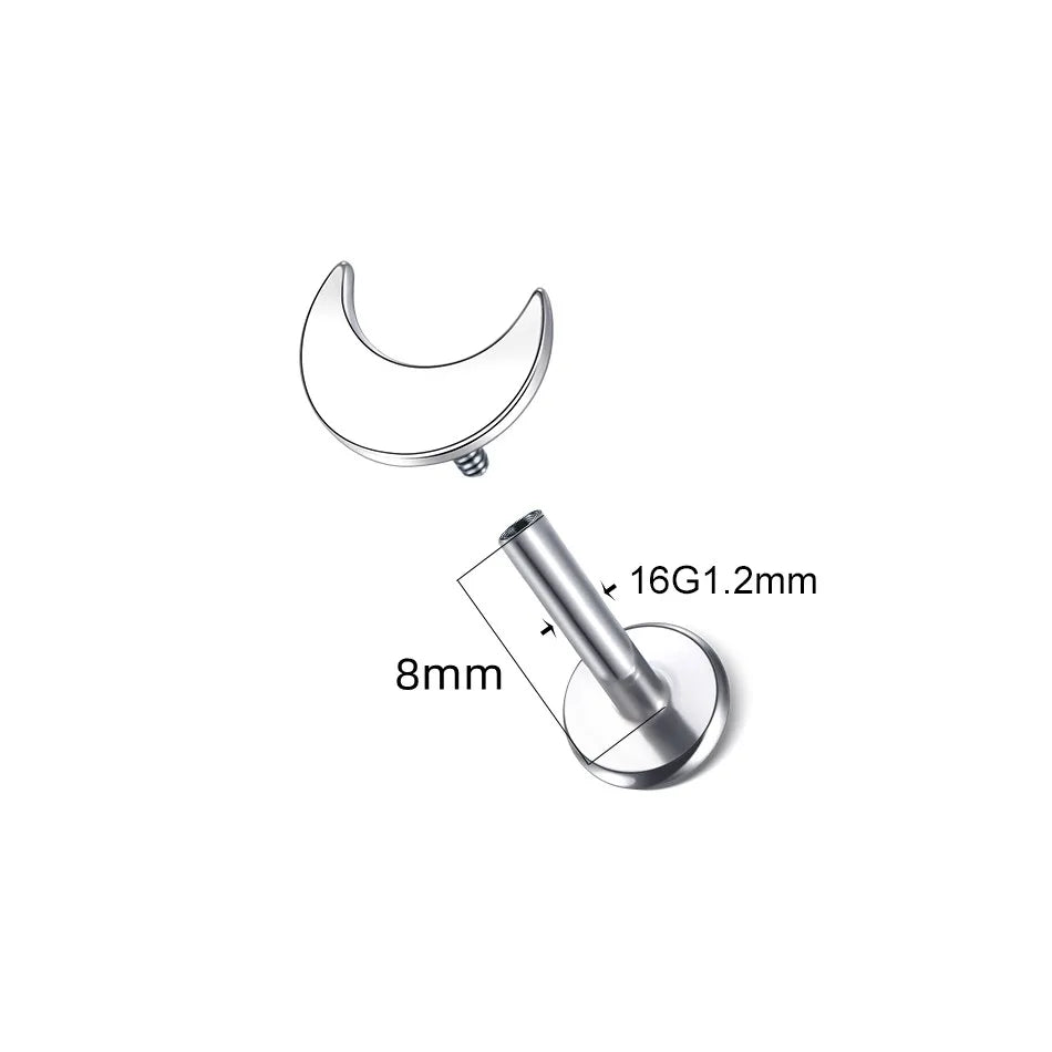 1PC G23 Titanium Star Moon Cross Stud Earring for Women Lip Rings Labret Piercing Ear Tragus Helix Piercings Body Jewelry