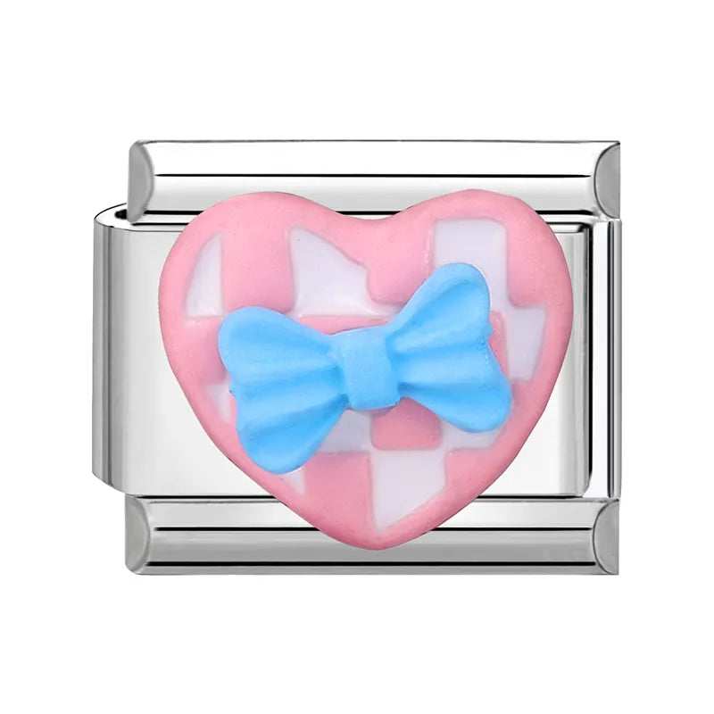 2025 Wholesale 3D Colorful Bows Flowers Love Heart Italian Charm Link fit 9mm Stainless Steel Jewelry DIY Making Bracelets Gifts