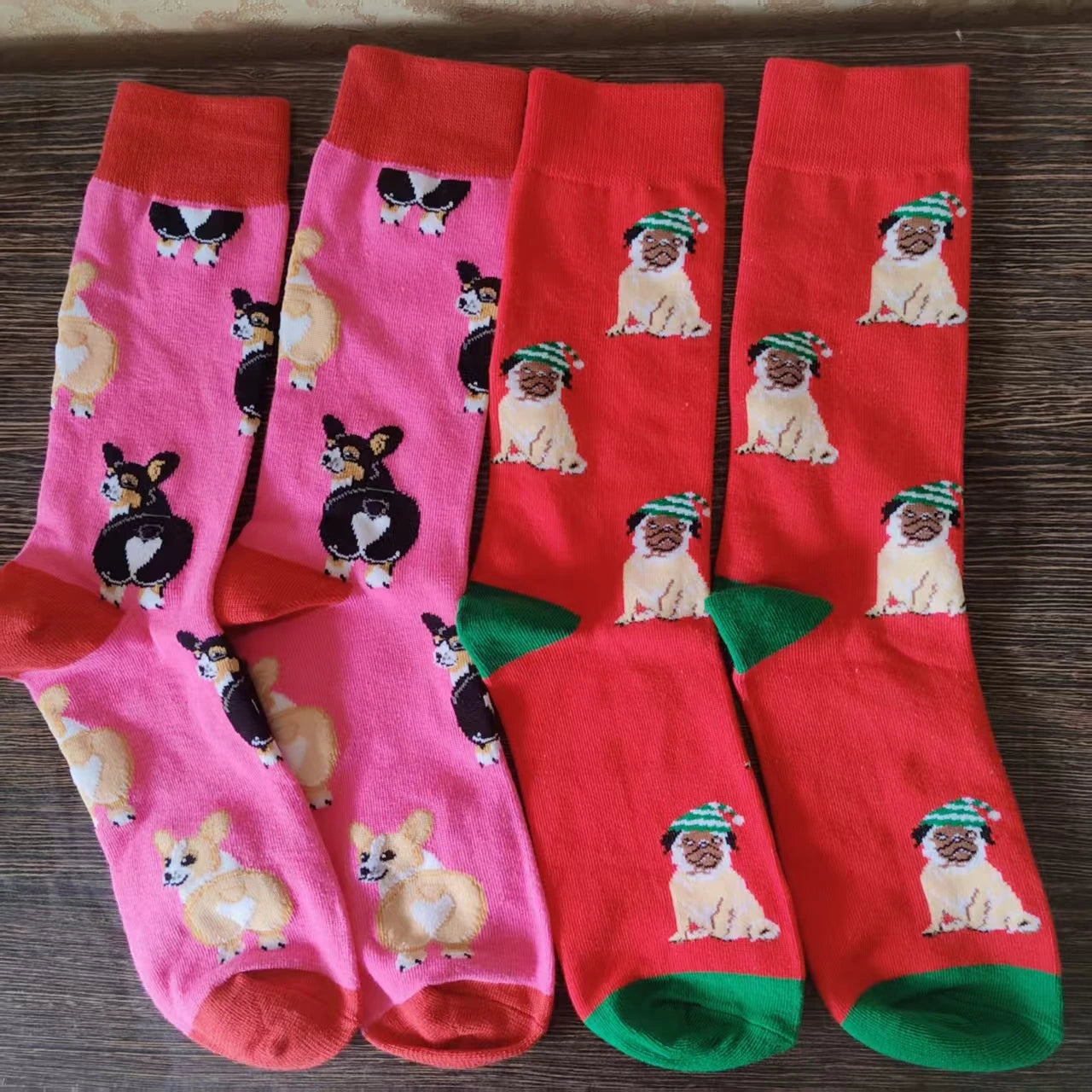 Funny Dog Pattern Cotton Men Crew Sock Corgi Pug Lover Gift Men Husband Cute Street Socks Novelty Funky Pink Blue Red Birthday
