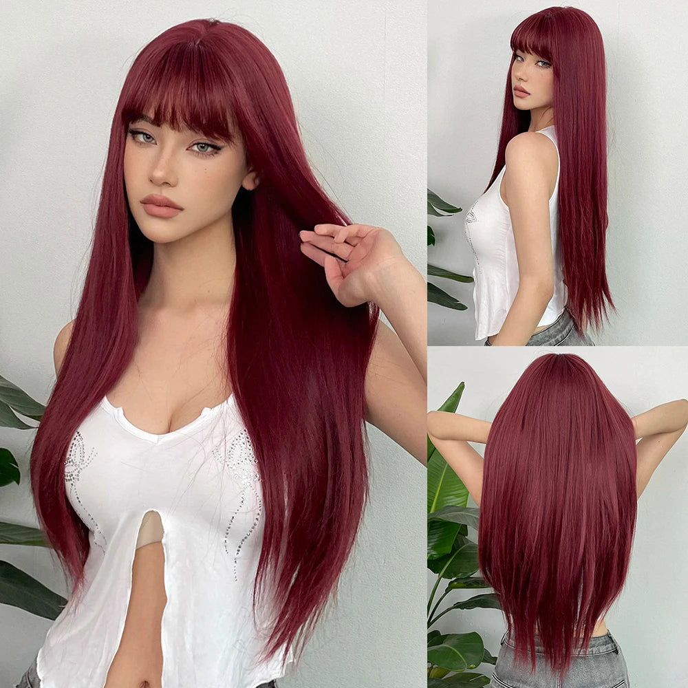 ALAN EATON Cosplay Silver Gray Synthetic Wig for Women Natural Long Silk Straight Wigs With Bangs for Women Girl Heat Resistant