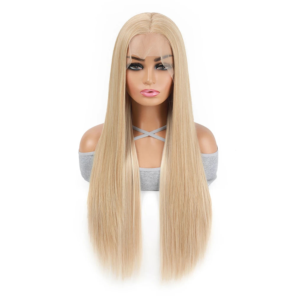 13X4 HD Lace Front Straight Wig Invisible Transparent Frontal Wig Long Straight PrePlucked Hairline Swiss-Lace Synthetic Wigs  (