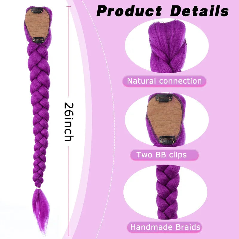 synthetic woven purple hair ponytail cosplay costume hairstyle for children girls Halloween Christmas