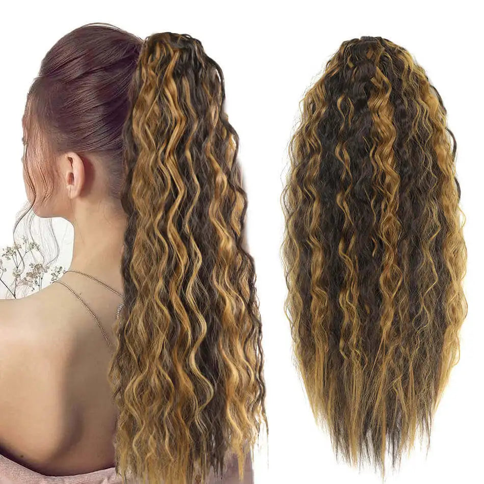 Alana Synthetic Long Curly Wavy Ponytail Hair Extension 613# Drawstring Hairpieces for Women Blond Fake Pony Tail