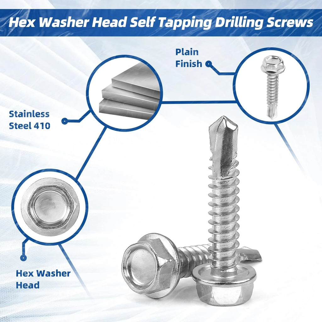 410 #8 #10 Stainless Hex Washer Head Self Drilling Screws 4.2mm/4.8mm Stainless Steel Self Tapping TEK Screws