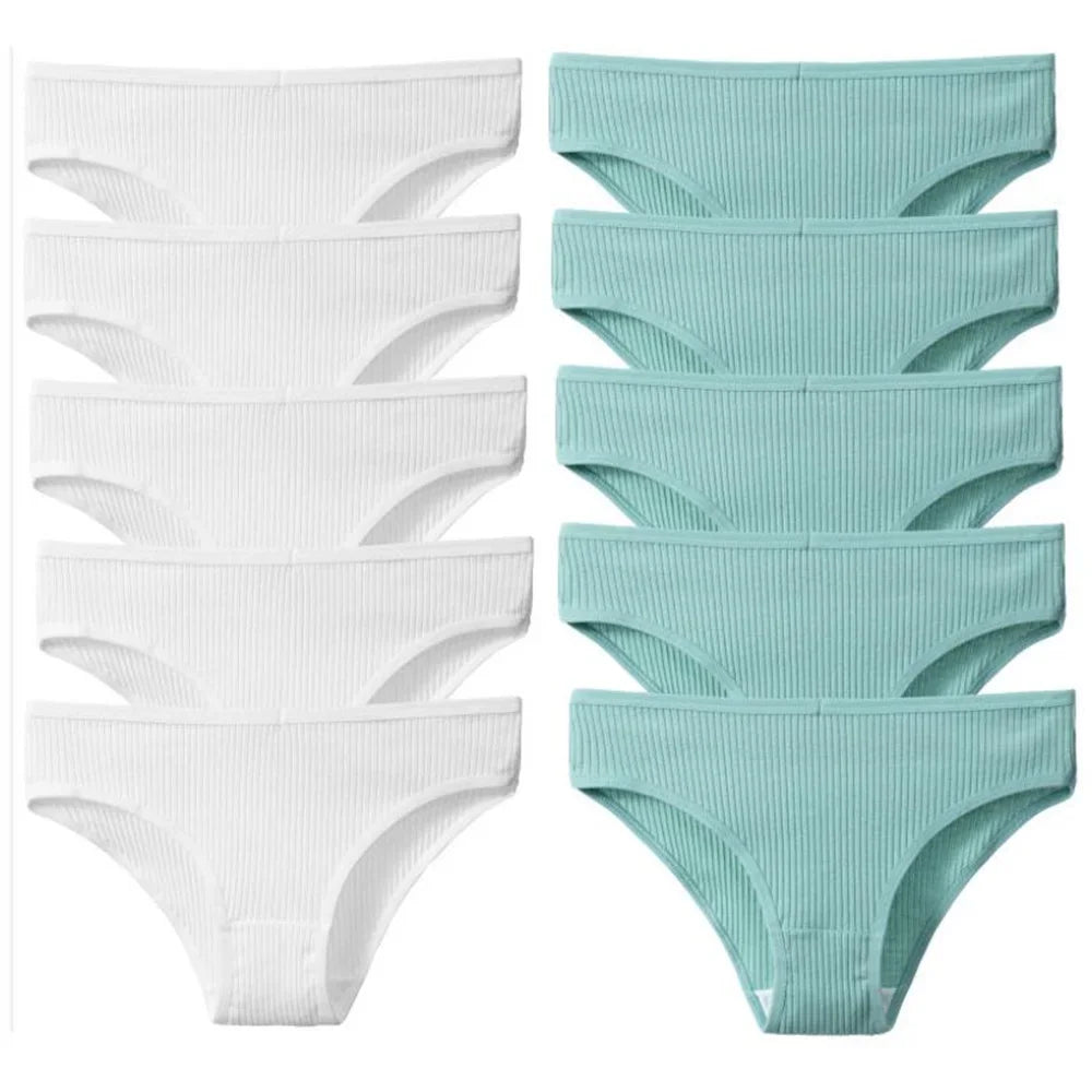 10Pcs/Set Solid Ribbed Seamless Sexy Panties Pure Cotton Breathable Underwear Low Waist Hip-covered Briefs Lingerie Wholesale