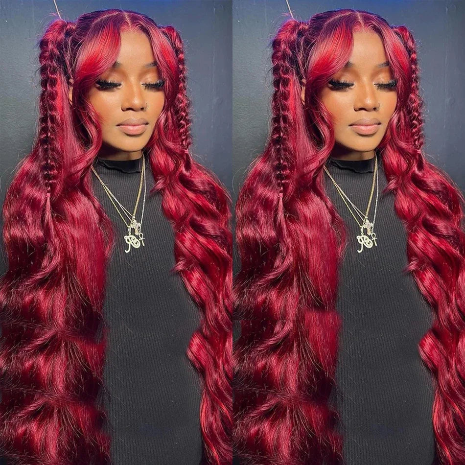 99j Burgundy Lace Front Human Hair Wig 13x4 Pre Plucked Transparent Lace Colored Body Wave 13x6 Hd Lace Frontal Wigs For Women