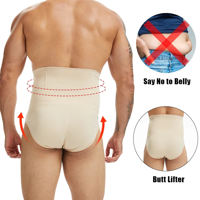 Miss Moly Men's High Waist Shapewear Short Double Layer Tummy Control Slimming Brief Non-slip Breathable 3D Pouch Butt Lifter