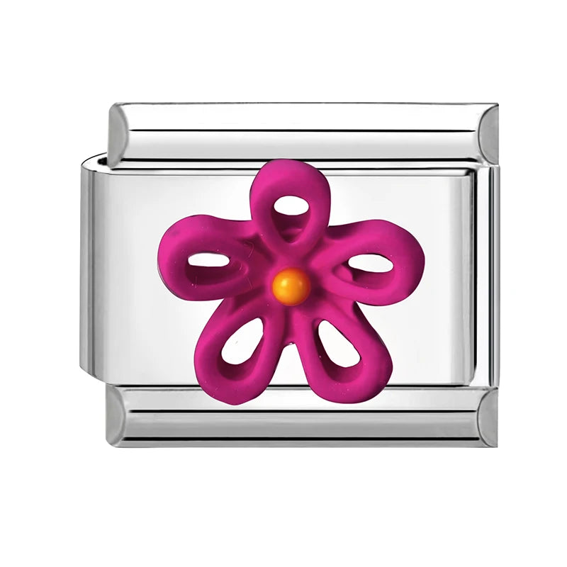 2025 Wholesale 3D Colorful Bows Flowers Love Heart Italian Charm Link fit 9mm Stainless Steel Jewelry DIY Making Bracelets Gifts