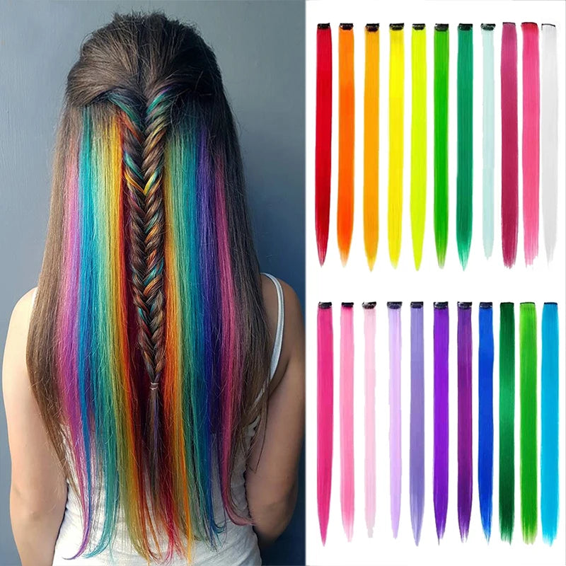 Synthetic Clip In Hair Extensions 20Inch 57Colors One Hairpiece Clip In Hair Extensions Ombre Long Straight Fake Hairpieces