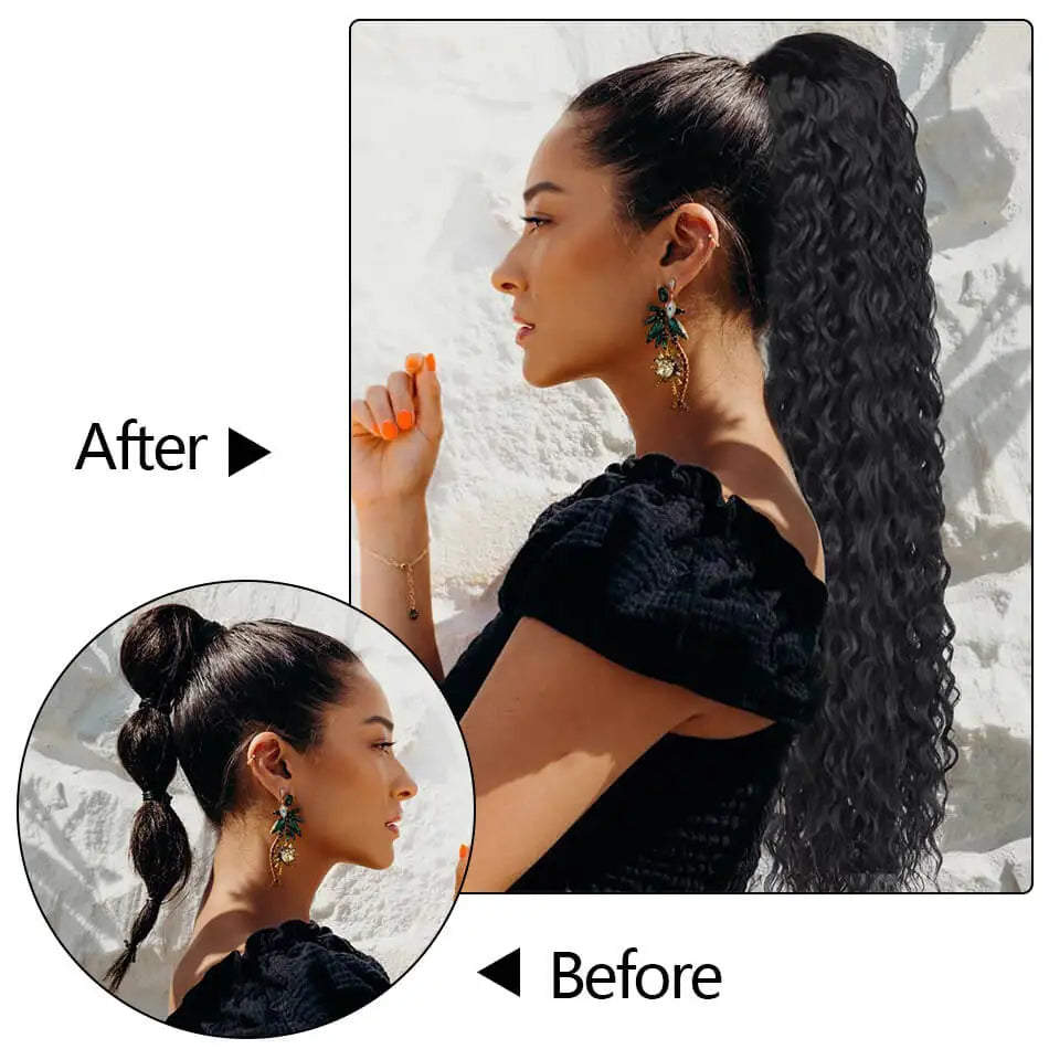 Alana Synthetic Long Curly Wavy Ponytail Hair Extension 613# Drawstring Hairpieces for Women Blond Fake Pony Tail