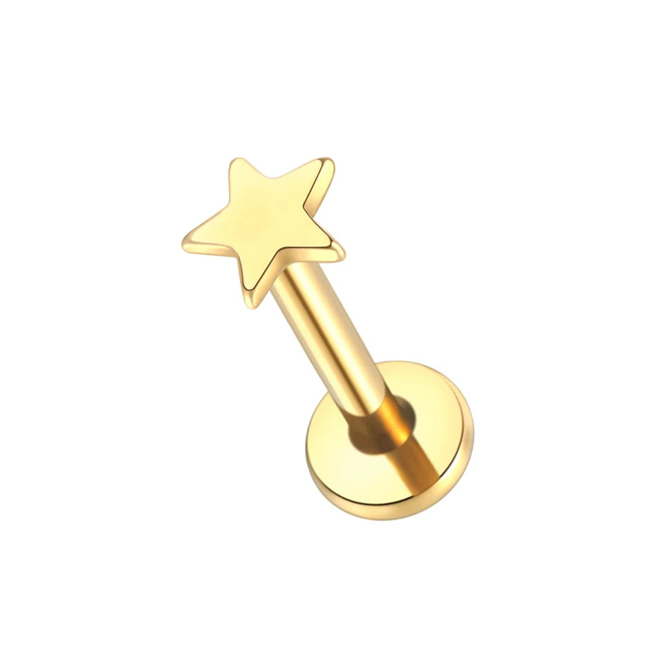 1PC G23 Titanium Star Moon Cross Stud Earring for Women Lip Rings Labret Piercing Ear Tragus Helix Piercings Body Jewelry