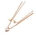 Lokaer Double Layer Trendy Shell Heart Pendant Necklaces For Women Girls Stainless Steel CZ Crystal Chain Choker Necklace N21257