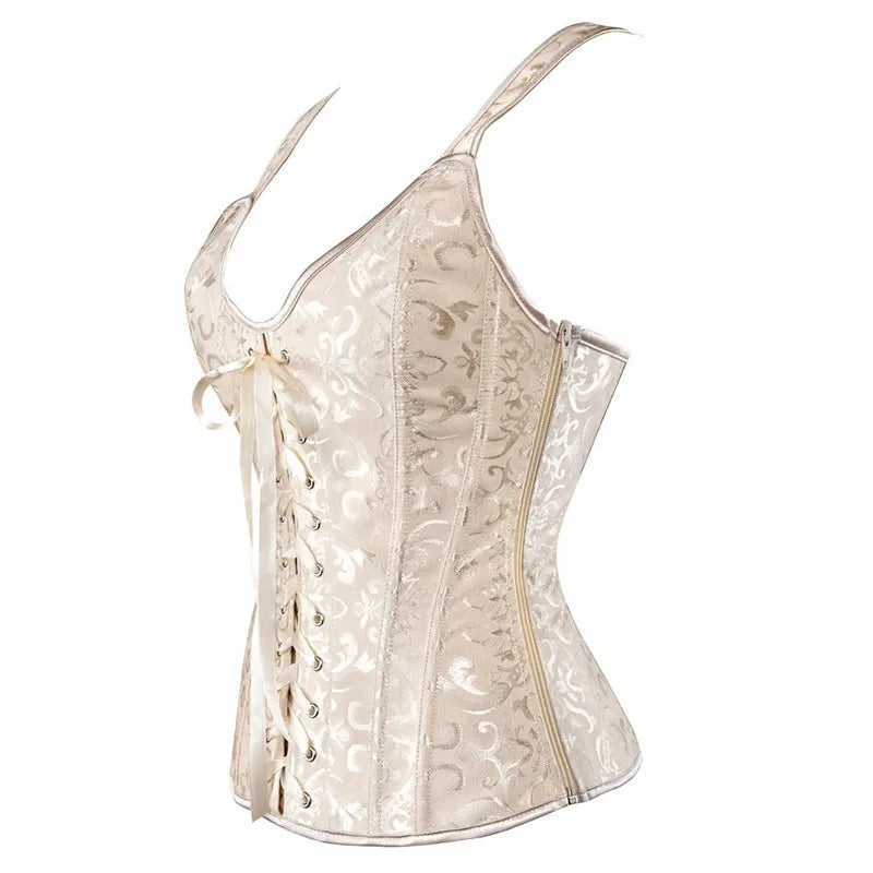 Pink Corset for Women Shoulder Strap Sexy Bustier Top Vest Zipper Lingerie Plus Size Gothic Victorian Burlesque Halloween Black