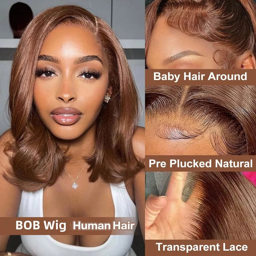 Chocolate Brown Bob Wigs 13x4 Color #4 Bob Wig Human Hair 180% Density Lace Front Wigs Human Hair Straight Short Bob Wig