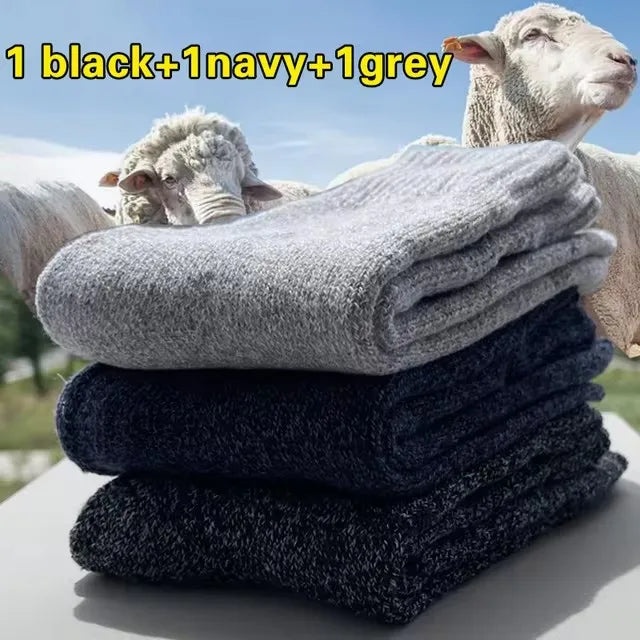 3 Pairs Winter Warm Thick Towel bottom Man Socks Wool Male Socks Slipper Socks Merino Wool Socks Against Cold Snow Socks 39-44