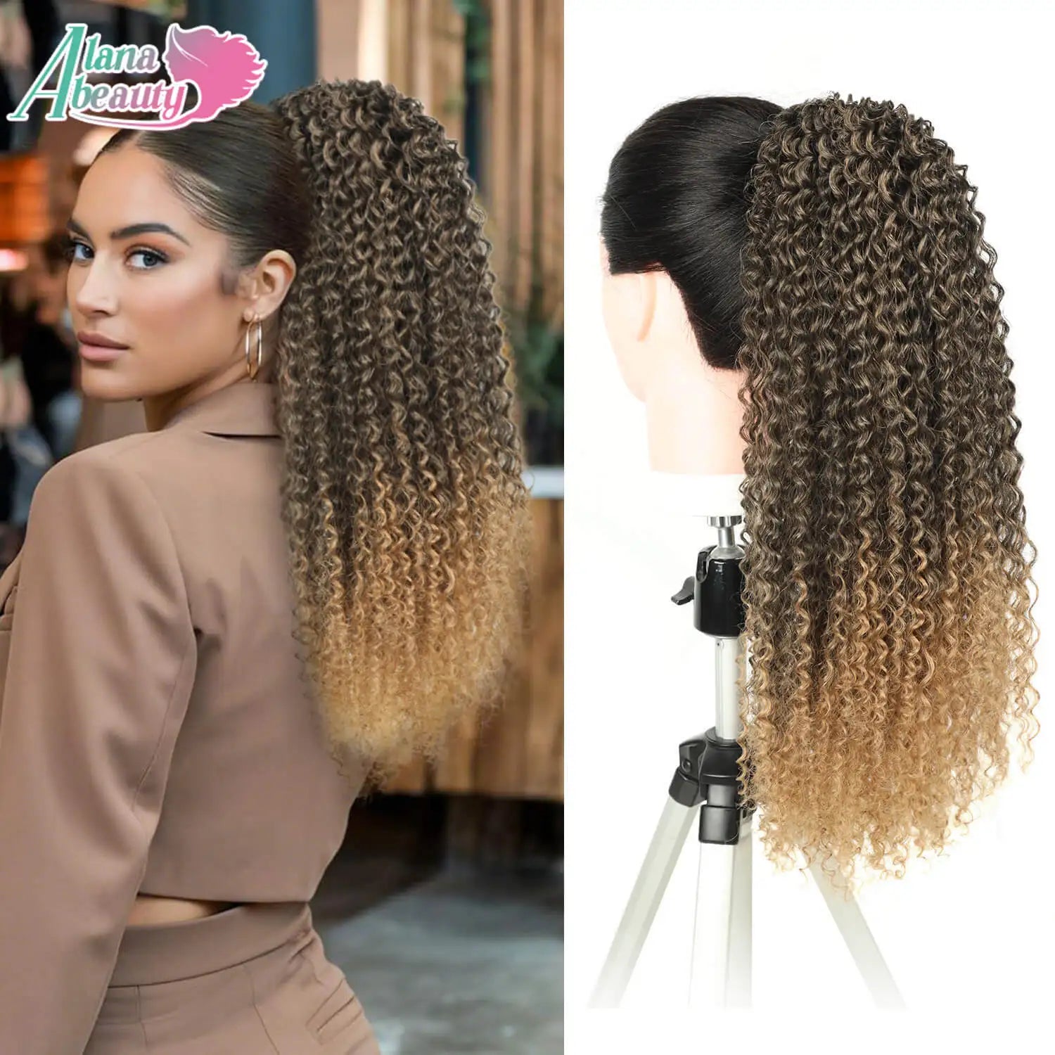 Alana Synthetic Long Curly Wavy Ponytail Hair Extension 613# Drawstring Hairpieces for Women Blond Fake Pony Tail