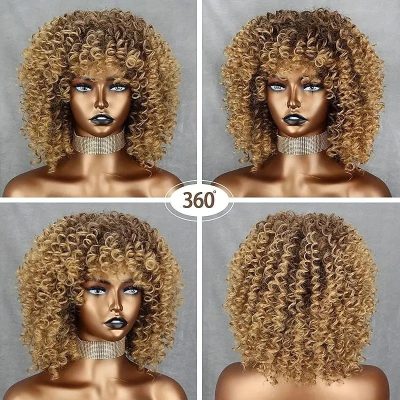 Soft And Stylish 14 Inch Blonde Afro Curly Wig For Women - For 70s And Kinky Curly Hair  Synthetic For Long-Lasting Wear