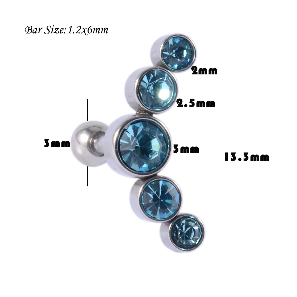 1PC Surgical Steel Multicolor 5 Crystal Opal Ear Tragus Cartilage Earrings Zircon Cluster Ear Helix Daith Lobe Piercing  Jewelry