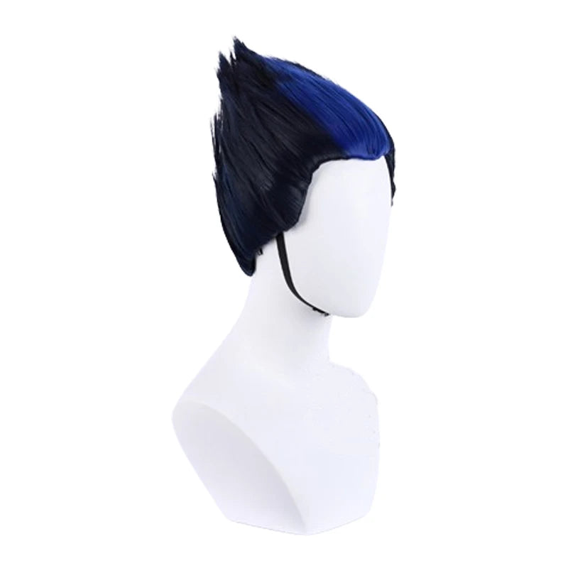 L-email wig Synthetic Hair Game Valorant Yoru Cosplay Wig 28cm  Black Mixed Blue Color Cosplay Wigs Heat Resistant Wig