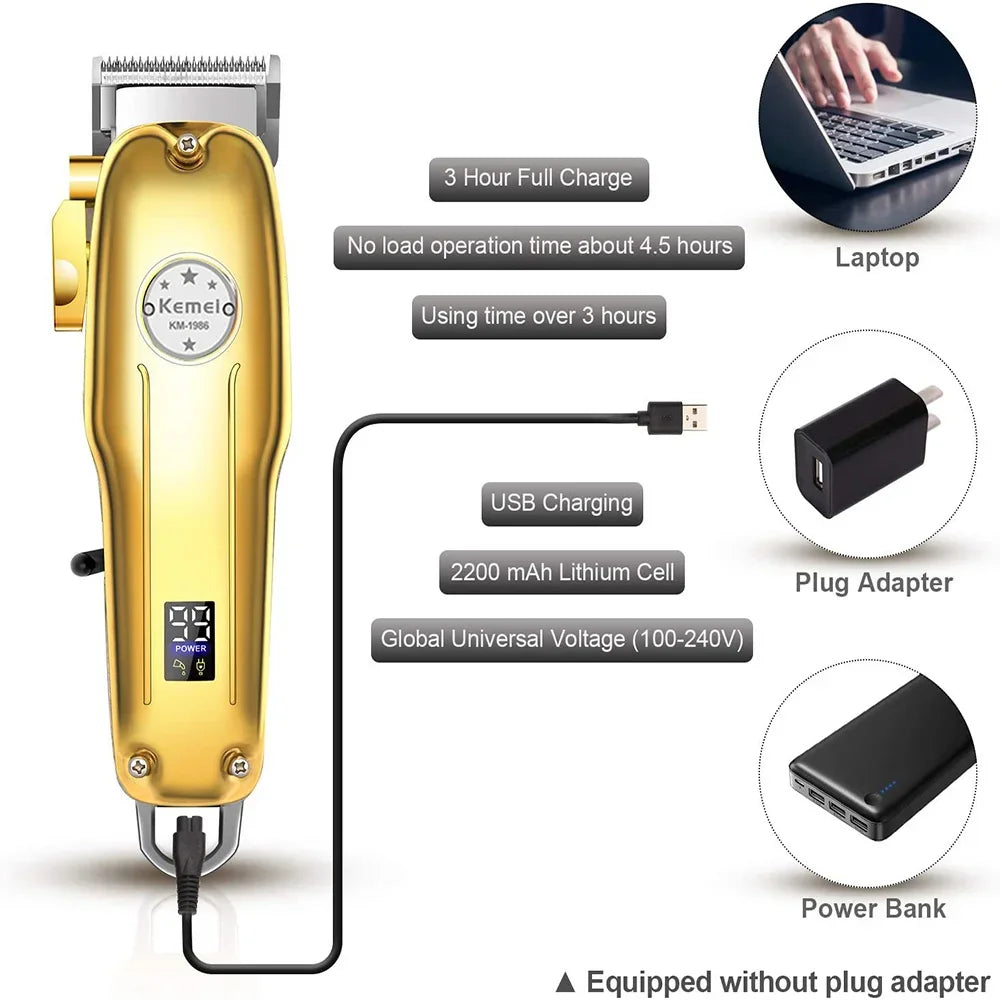 Kemei 1986 Hair Clipper Professional Barber Trimmer Lcd Display Electric Hair Cutting Machine USB Cordless Cutter Razor for Men