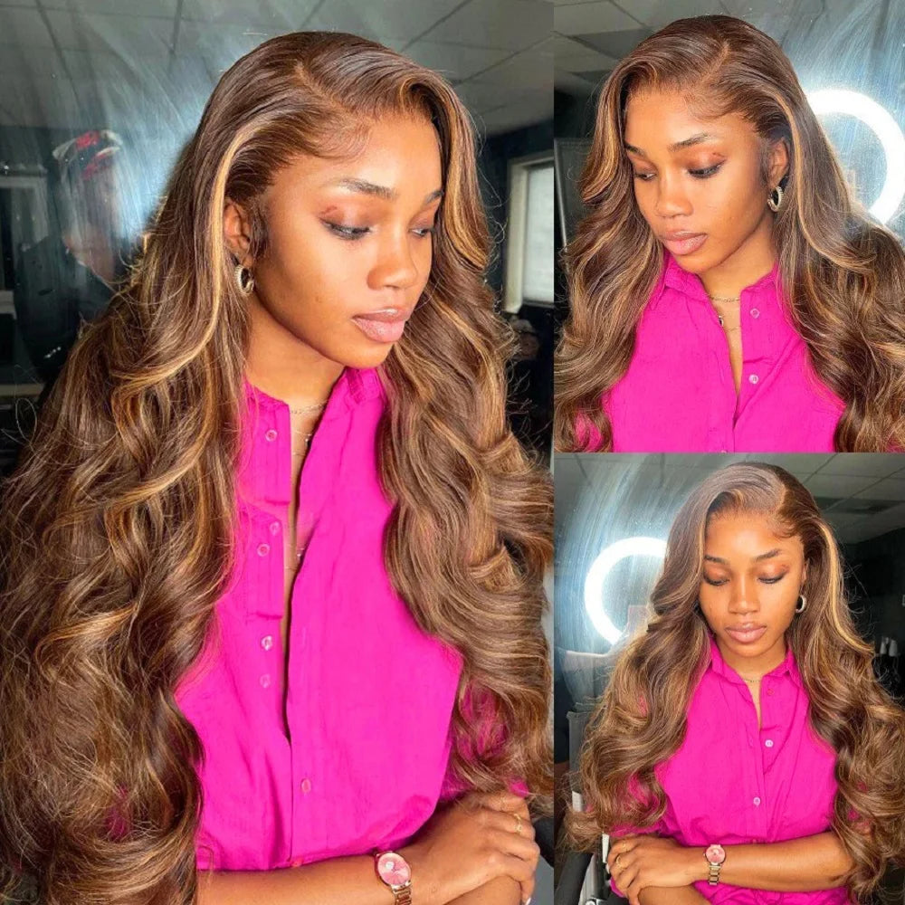 Highlight Body Wave 13x4 13x6 Hd Lace Front Human Hair Wigs For Women Brazilian 360 Full Lace Wig Honey Blonde 4/27 Colored Wigs