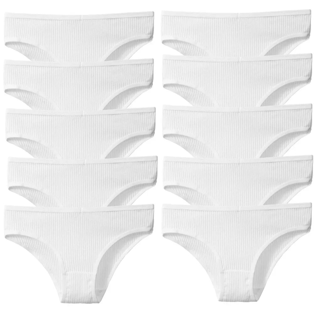 10Pcs/Set Solid Ribbed Seamless Sexy Panties Pure Cotton Breathable Underwear Low Waist Hip-covered Briefs Lingerie Wholesale