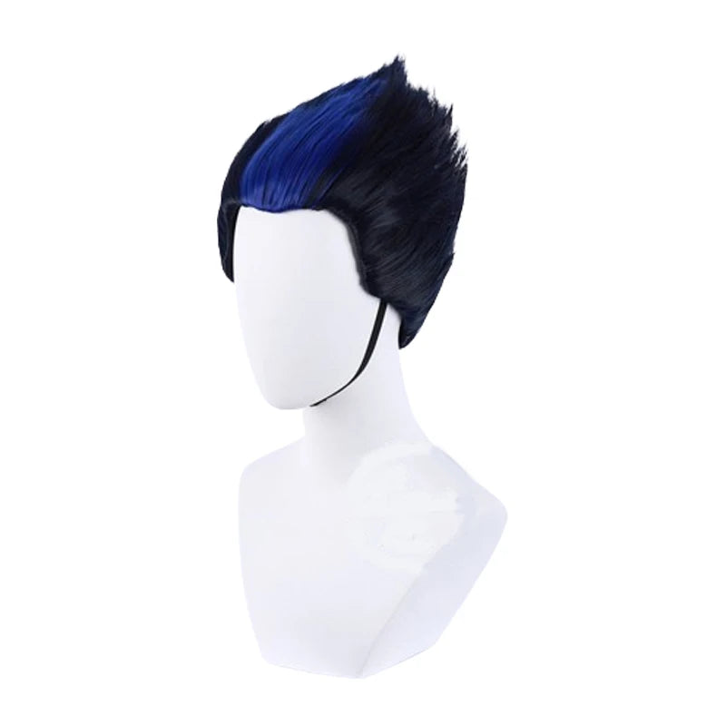 L-email wig Synthetic Hair Game Valorant Yoru Cosplay Wig 28cm  Black Mixed Blue Color Cosplay Wigs Heat Resistant Wig