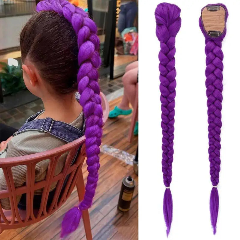 Movie Purple 26inch Heat-resistant Synthetic Wig Braided Hair Accessory Clip On Hairstyle Decoration For Girl Women Cosplay Prop