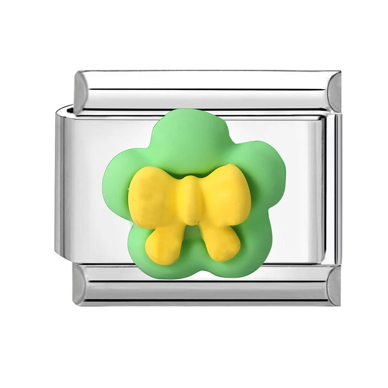 2025 Wholesale 3D Colorful Bows Flowers Love Heart Italian Charm Link fit 9mm Stainless Steel Jewelry DIY Making Bracelets Gifts