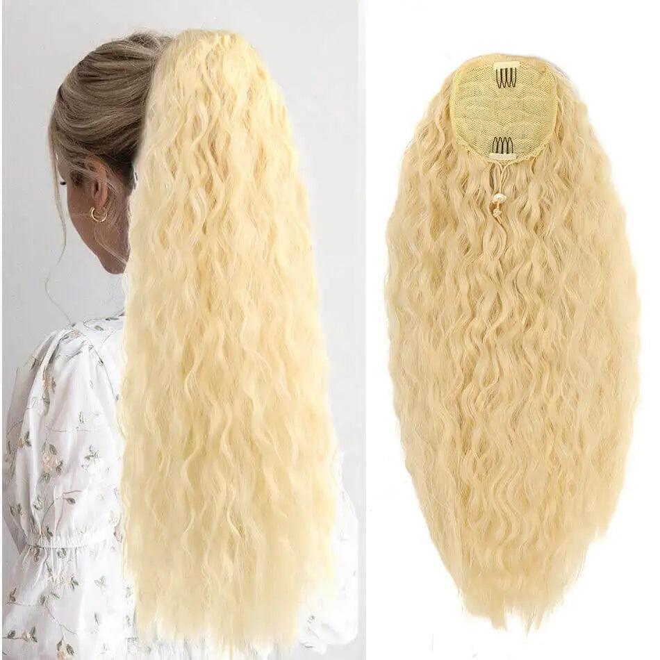 Alana Synthetic Long Curly Wavy Ponytail Hair Extension 613# Drawstring Hairpieces for Women Blond Fake Pony Tail