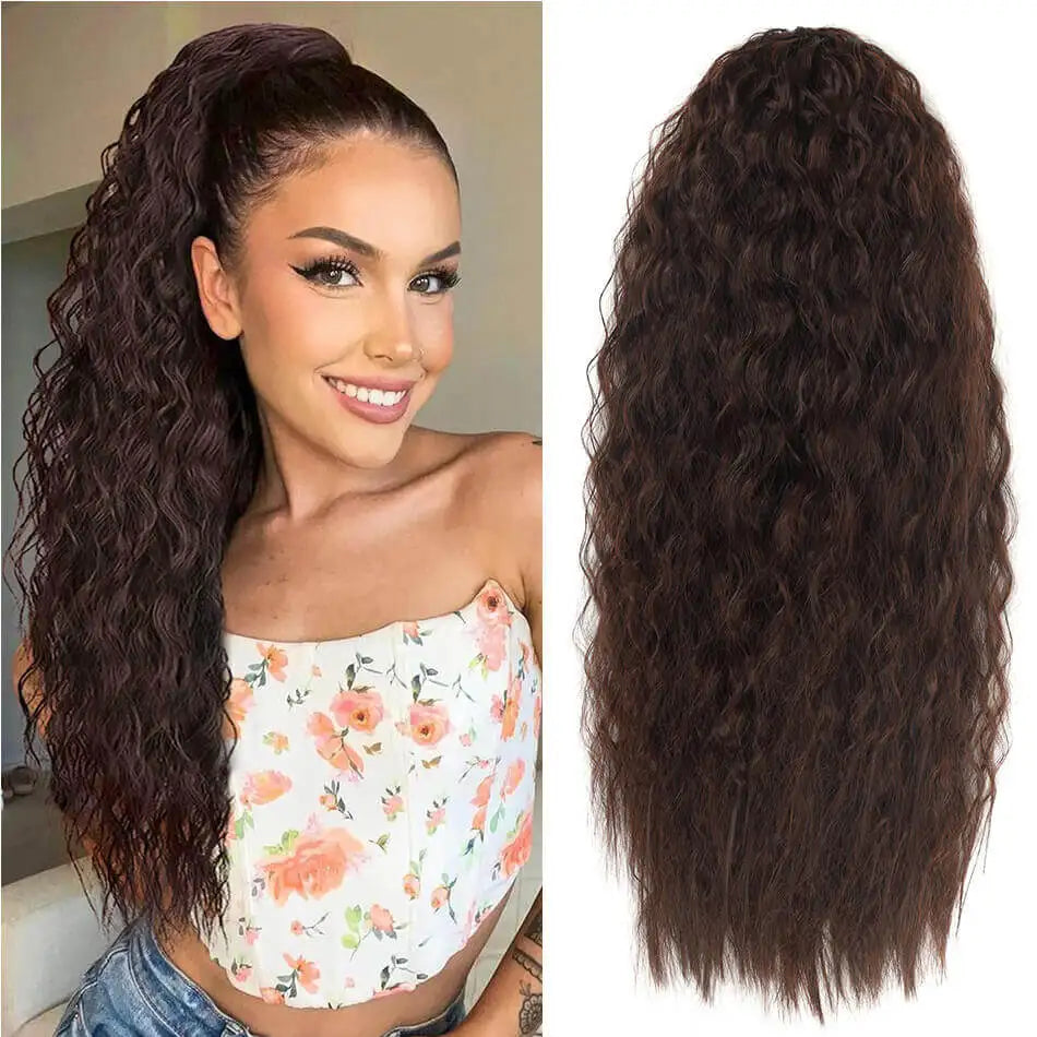 Alana Synthetic Long Curly Wavy Ponytail Hair Extension 613# Drawstring Hairpieces for Women Blond Fake Pony Tail