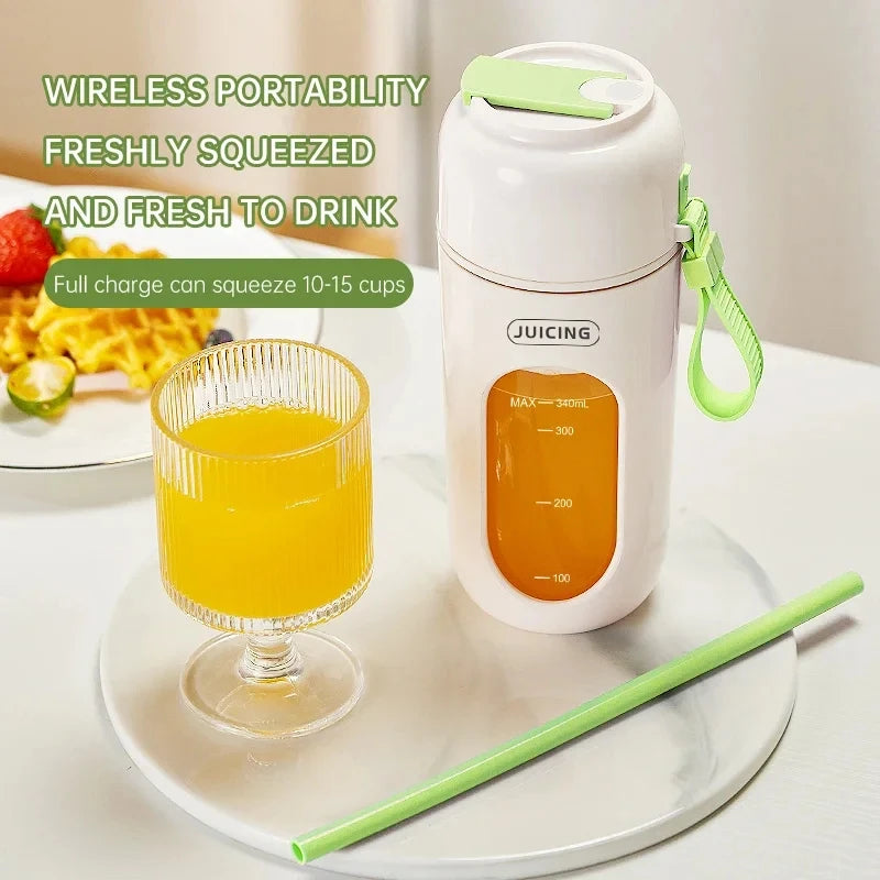 Portable Electric Juicer Cup 350mL for Smoothies Shaved Ice Juices12 Blade Stainless Steel Blender with Wireless Charging