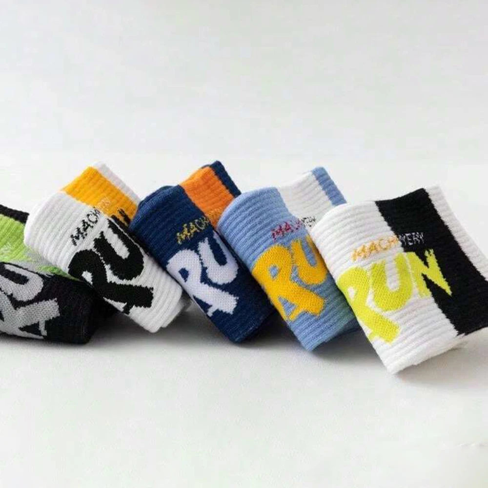5/10/20 Pairs Men Color Blocked Round Neck Mid Tube Socks Sweat Wicking Breathable All Season Basketball Sports Casual Socks