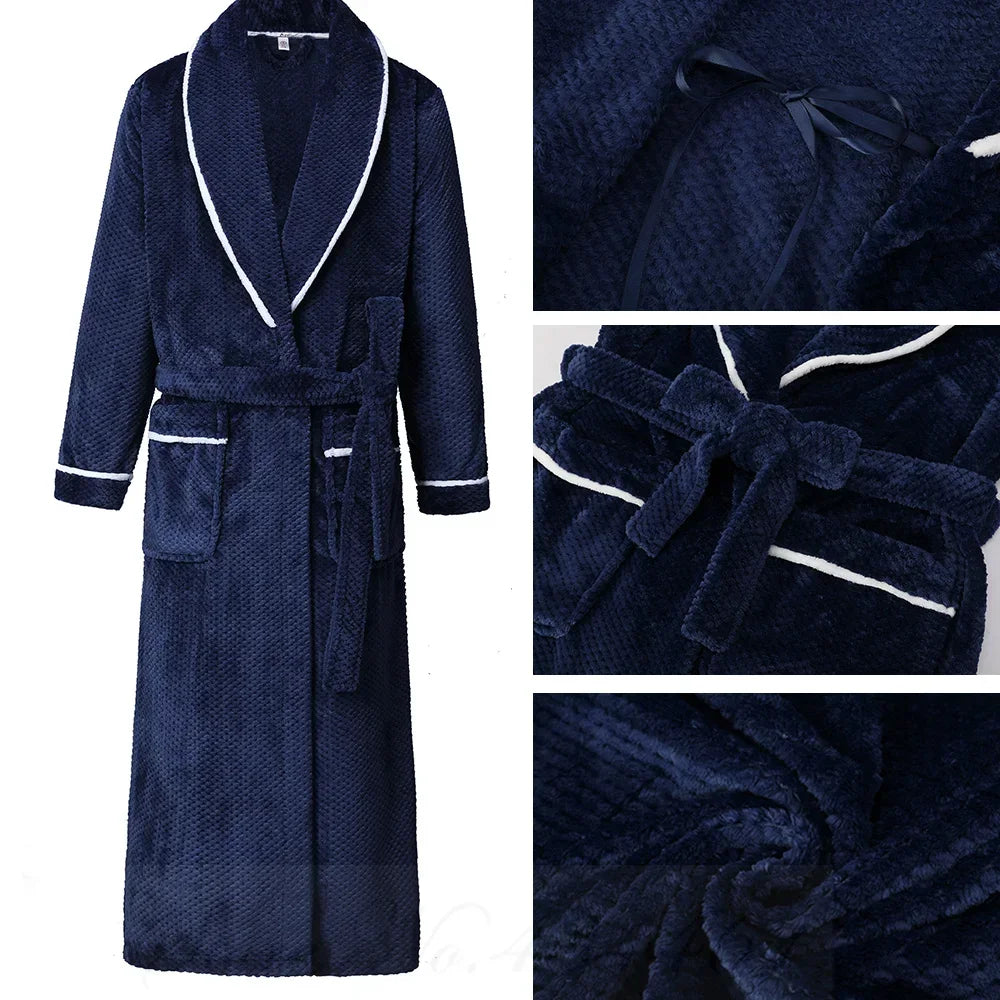 Long Robe Large Size Sleepwear Winter Thicken Warm Couple Flannel Loose Coral Fleece Homewear 4XL Men's Nightwear Bathrobe Gown