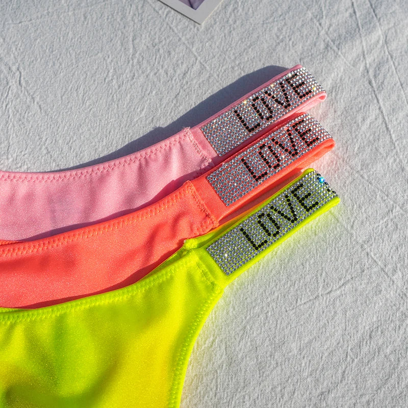 Sexy Panties G-string Sports Women Thong T-back Fitness Secret Rhinestone Sexy Lingerie Letter Diamonds Female Underwear