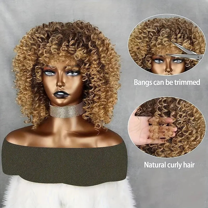 Soft And Stylish 14 Inch Blonde Afro Curly Wig For Women - For 70s And Kinky Curly Hair  Synthetic For Long-Lasting Wear