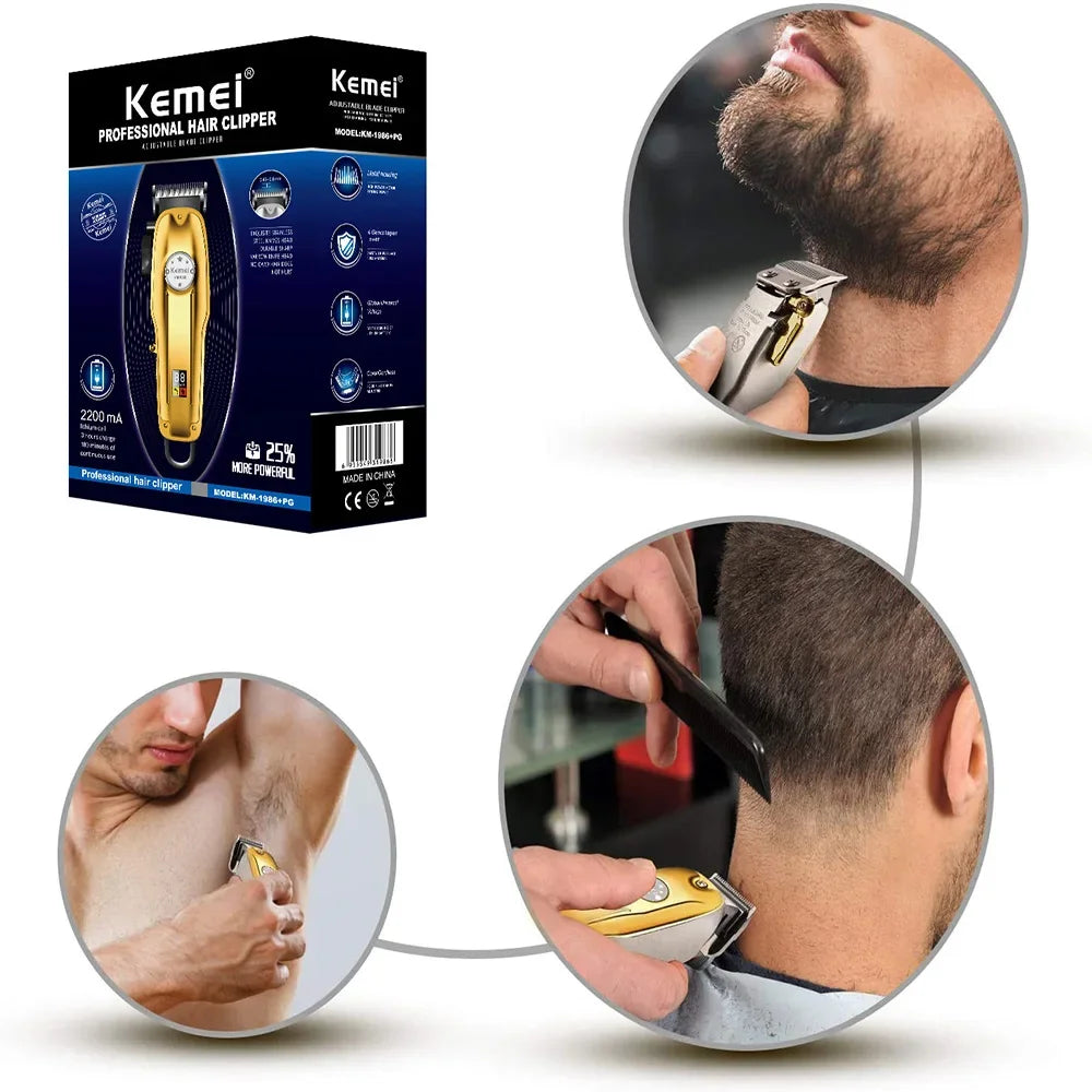 Kemei 1986 Hair Clipper Professional Barber Trimmer Lcd Display Electric Hair Cutting Machine USB Cordless Cutter Razor for Men