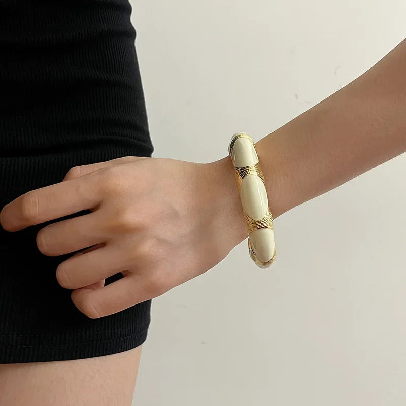 French niche design black golden enamel stack wearing wide version bracelet female light luxury high-grade delicate open bracele