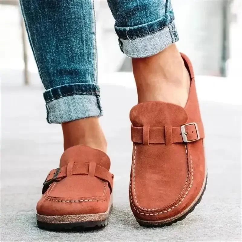 2025 New Women's Shoes Slip on Female Flats Durable Belt Buckles Mules Fashion Wear Resistant Women Half Slippers Retro Zapatos